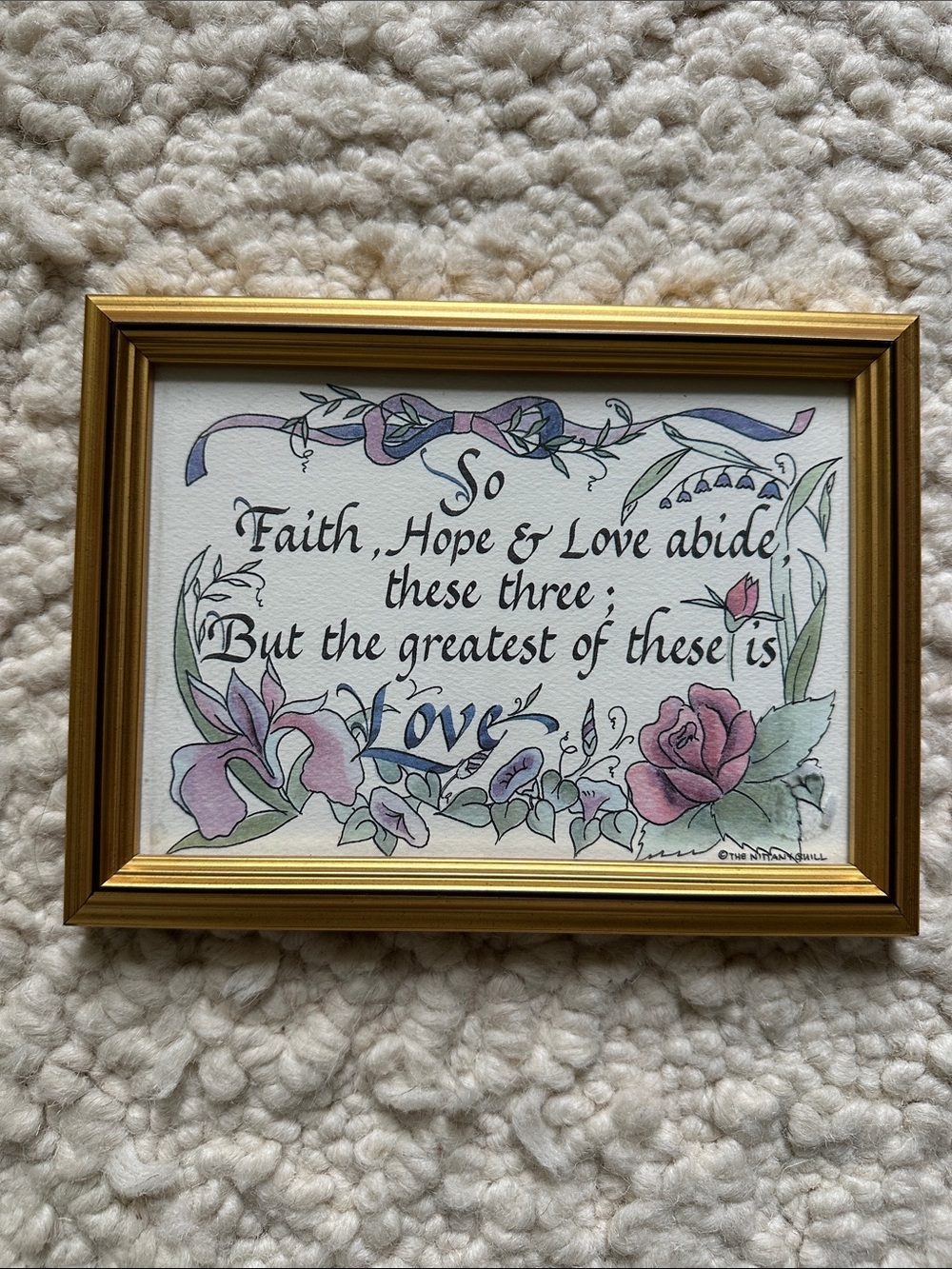 Gold Framed Inspirational Plaque - Faith Hope & Love